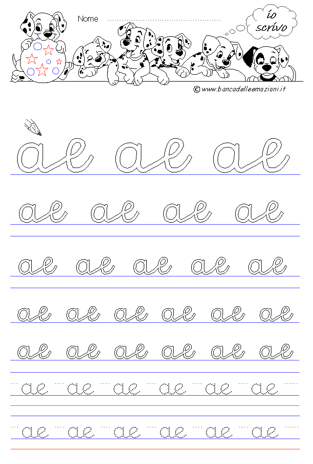 lettere ae - Corsivo Minuscolo - scrivere con la traccia