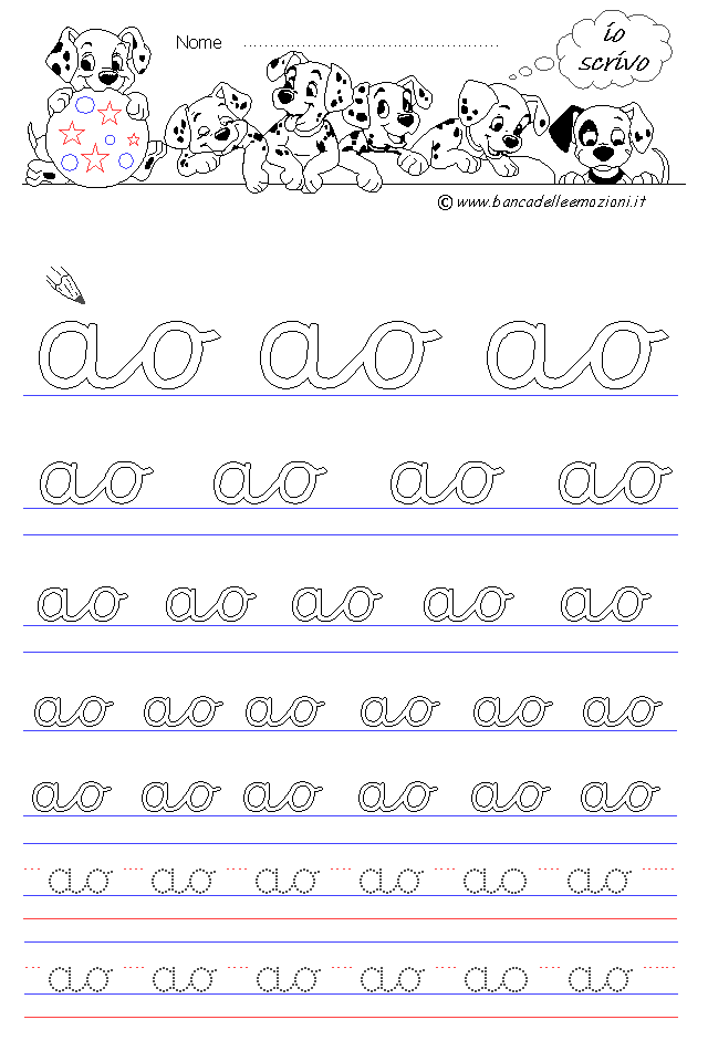 lettere ao - Corsivo Minuscolo - scrivere con la traccia