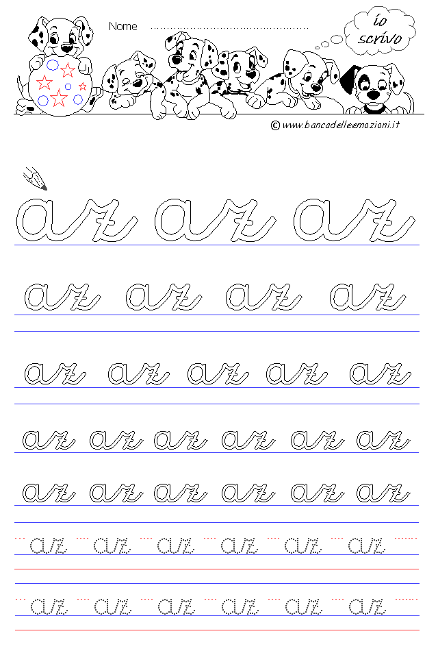 lettere az - Corsivo Minuscolo - scrivere con la traccia