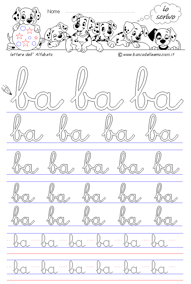 lettere ba - Corsivo Minuscolo - scrivere con la traccia