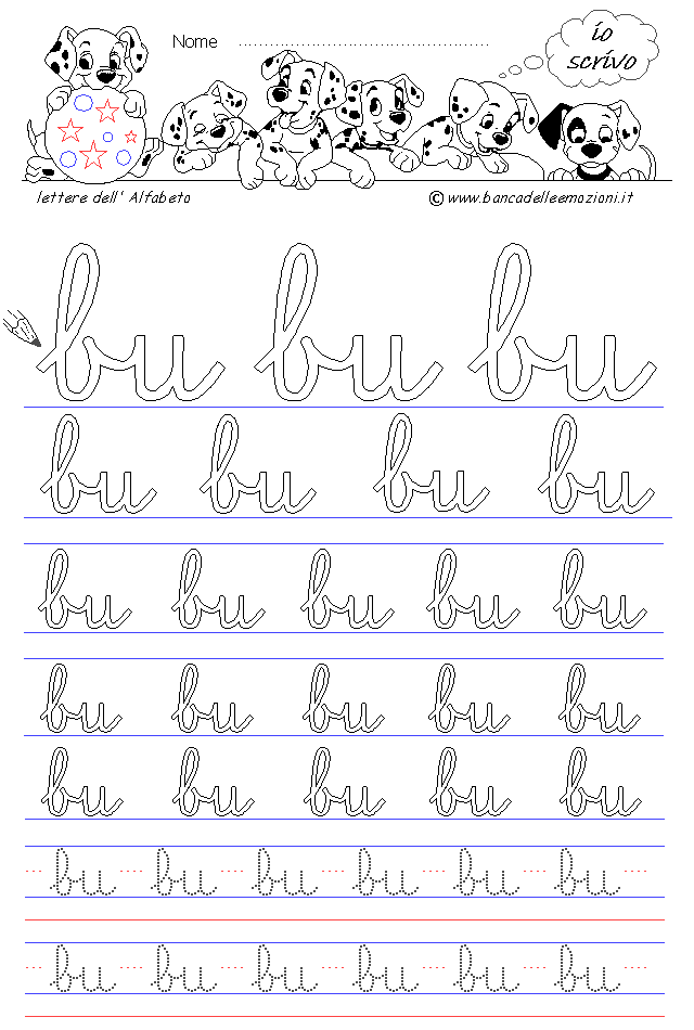 lettere bu - Corsivo Minuscolo - scrivere con la traccia