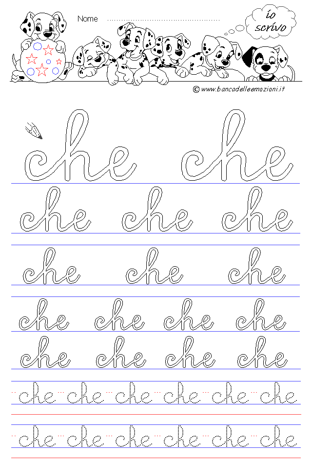 lettere che - Corsivo Minuscolo - scrivere con la traccia