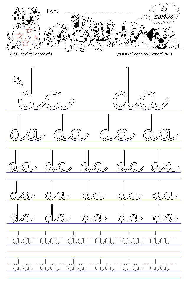 lettere da - Corsivo Minuscolo - scrivere con la traccia