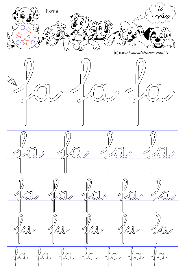 lettere fa - Corsivo Minuscolo - scrivere con la traccia