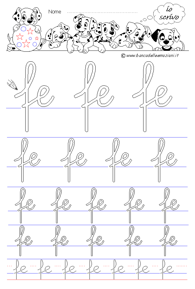 lettere fe - Corsivo Minuscolo - scrivere con la traccia