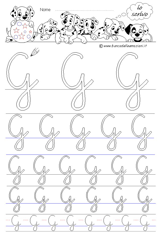 lettera G - Corsivo Maiuscolo - scrivere con la traccia