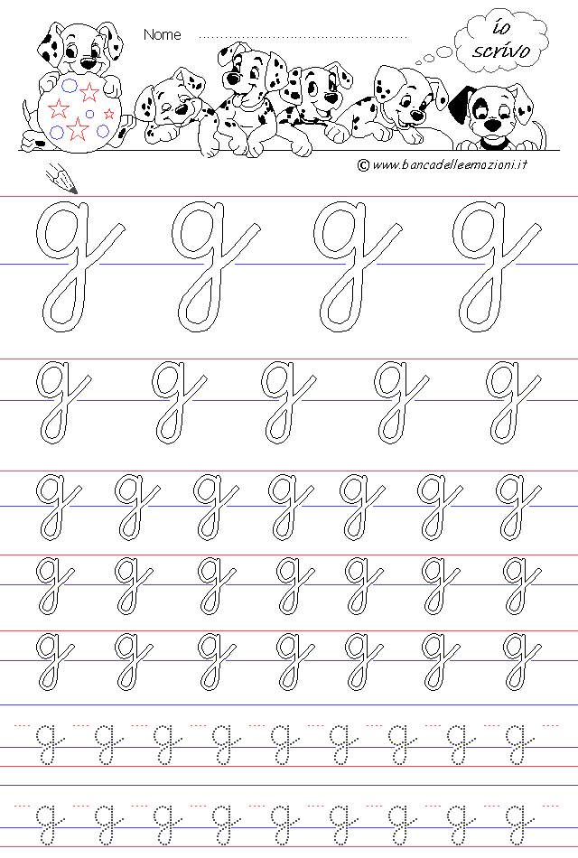 lettera g - Corsivo Minuscolo - scrivere con la traccia