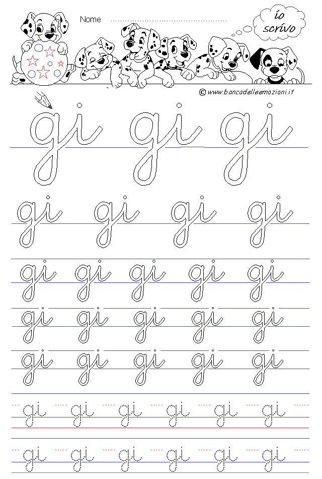 lettere gi - Corsivo Minuscolo - scrivere con la traccia