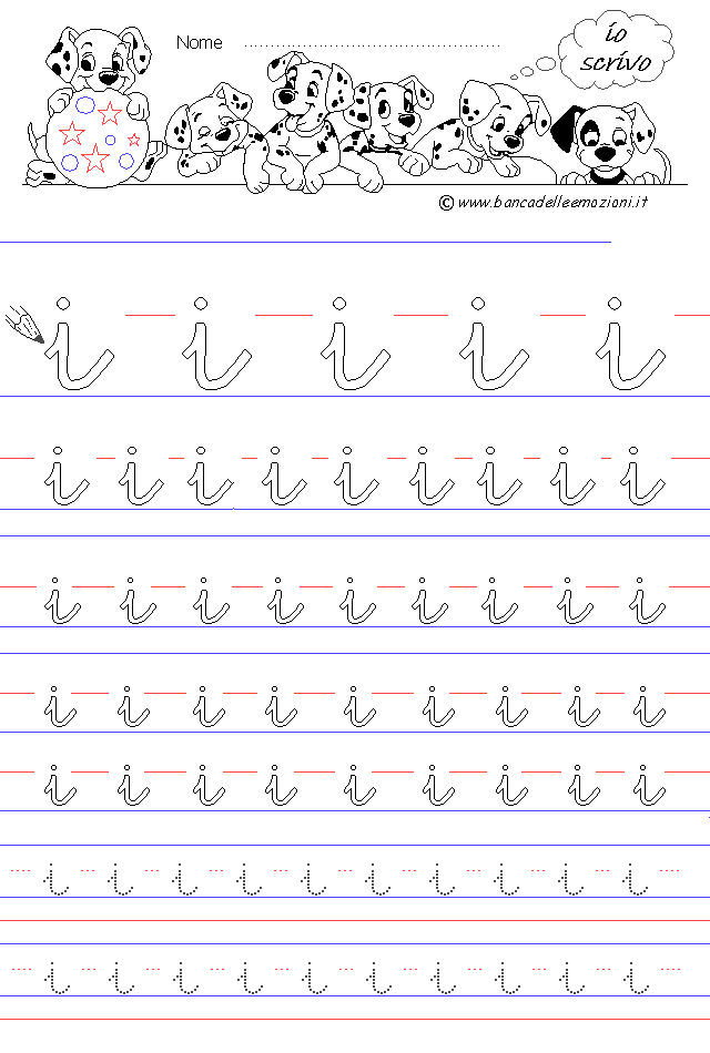 lettera i - Corsivo Minuscolo - scrivere con la traccia