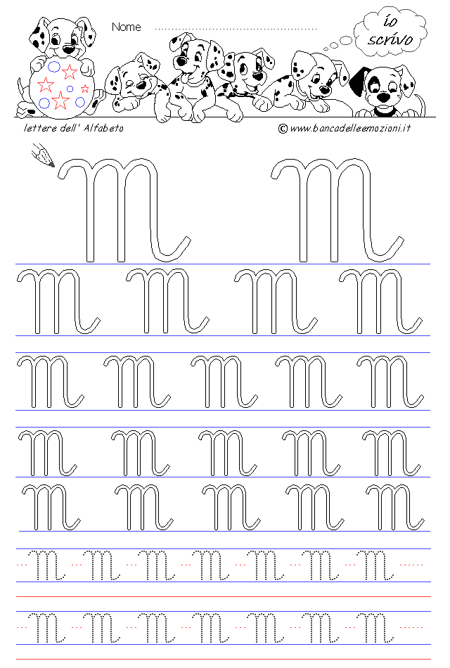lettera M - Corsivo Maiuscolo - scrivere con la traccia