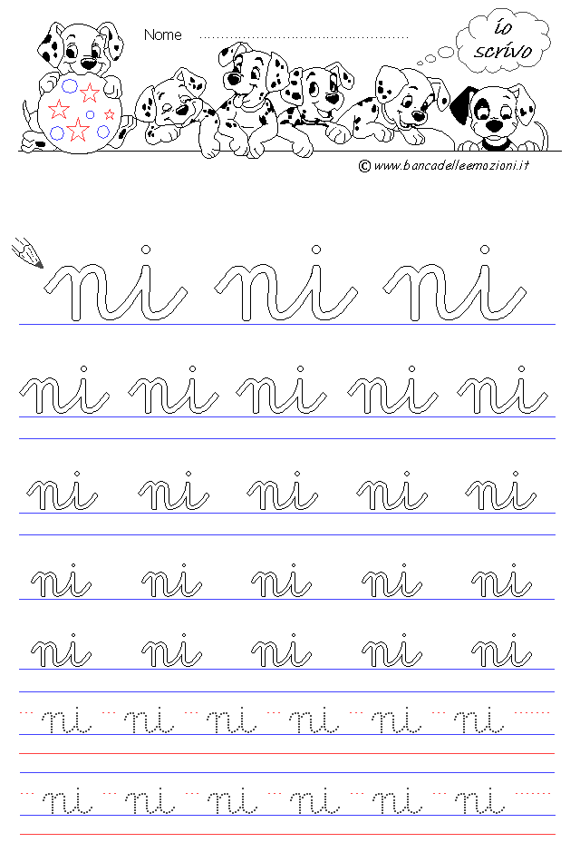 lettere ni - Corsivo Minuscolo - scrivere con la traccia
