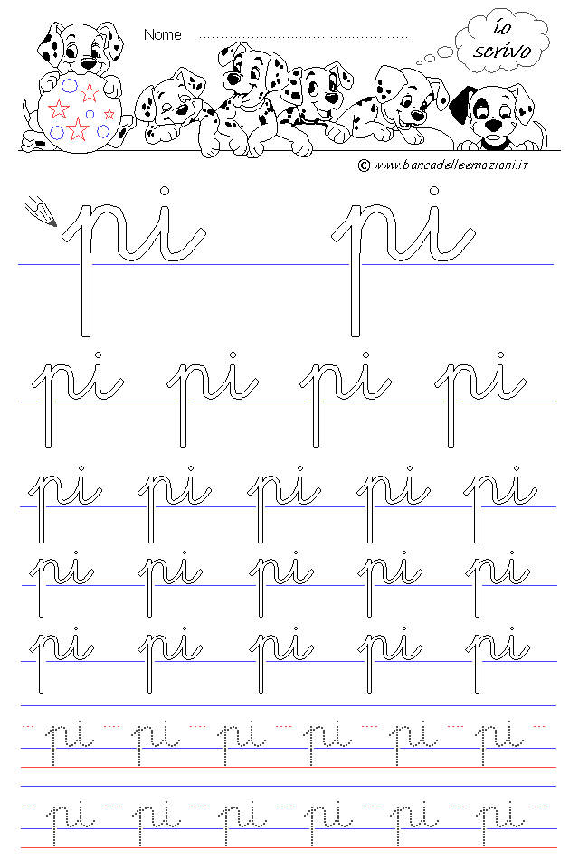 lettere pi - Corsivo Minuscolo - scrivere con la traccia
