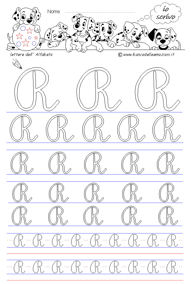 lettera R - Corsivo Maiuscolo - scrivere con la traccia