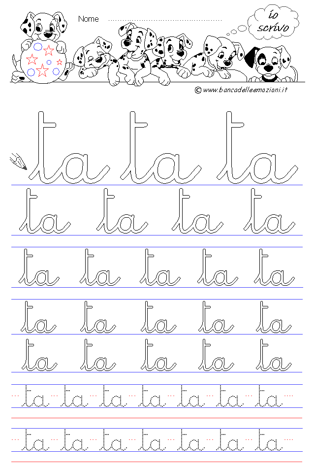lettere ta - Corsivo Minuscolo - scrivere con la traccia