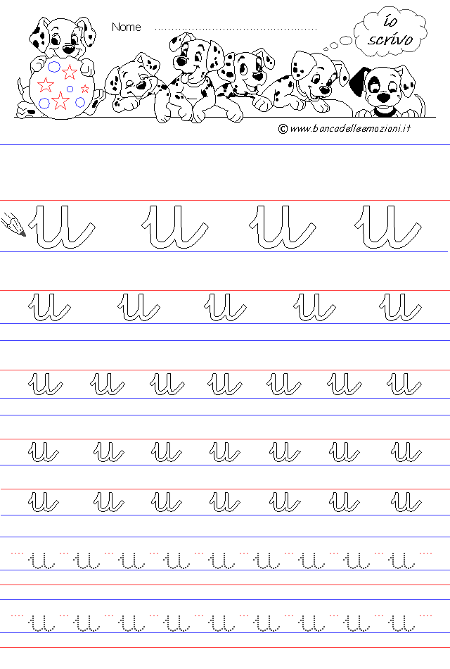 lettera u - Corsivo Minuscolo - scrivere con la traccia