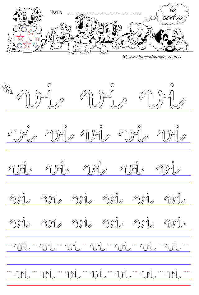 lettere vi - Corsivo Minuscolo - scrivere con la traccia