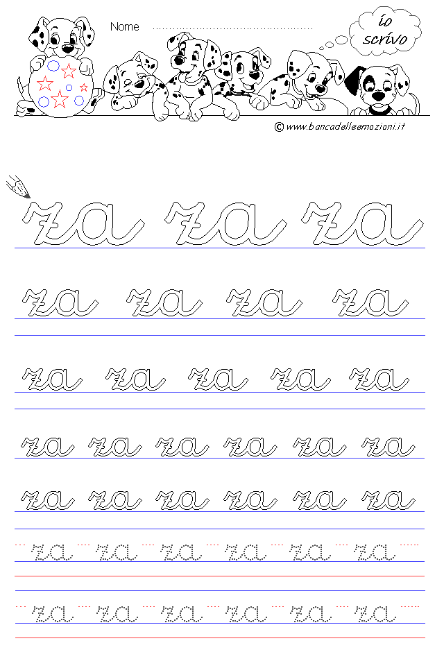 lettere za - Corsivo Minuscolo - scrivere con la traccia