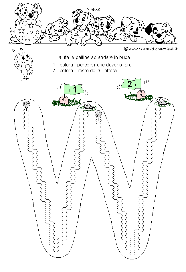 Pregrafismo - coordinazione oculo manuale - Golf Letterario - Lettera W dell' alfabeto