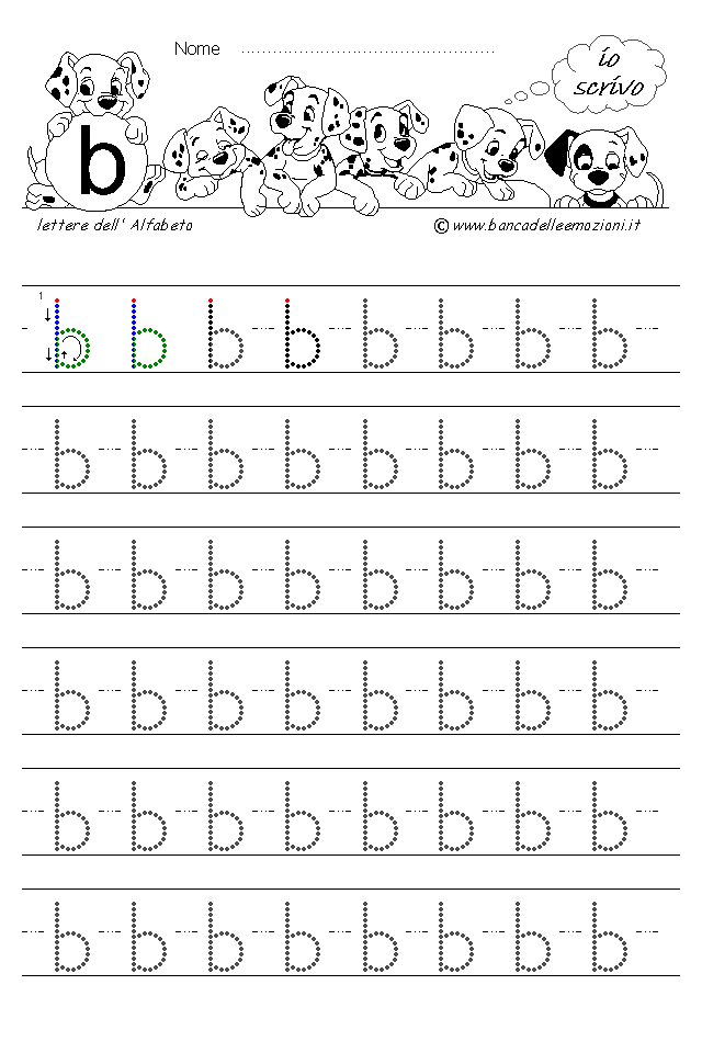 Alfabeto Stampatello minuscolo lettera b con traccia