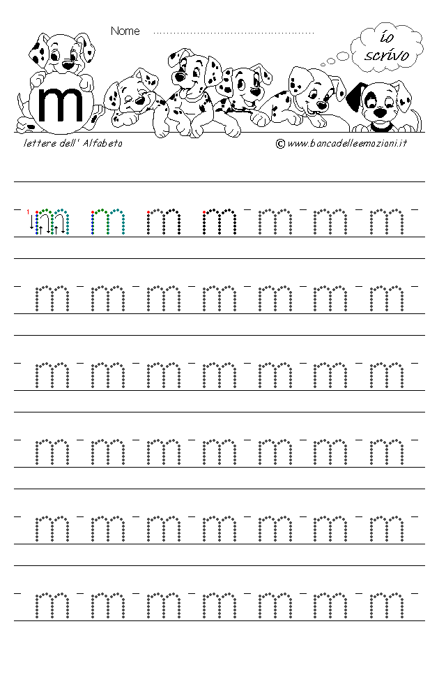 Alfabeto Stampatello minuscolo lettera m con traccia