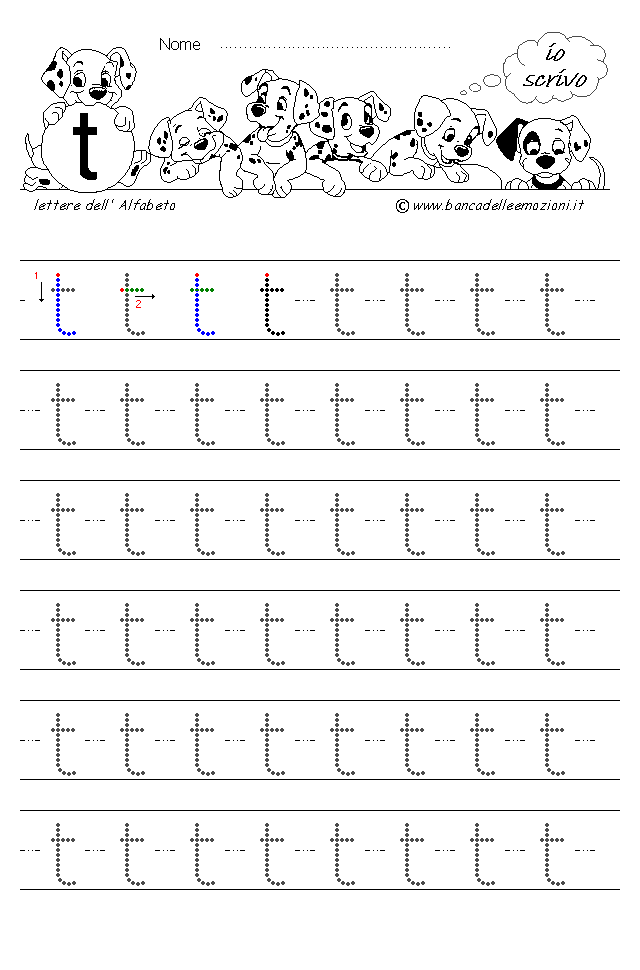 Alfabeto Stampatello minuscolo lettera t con traccia