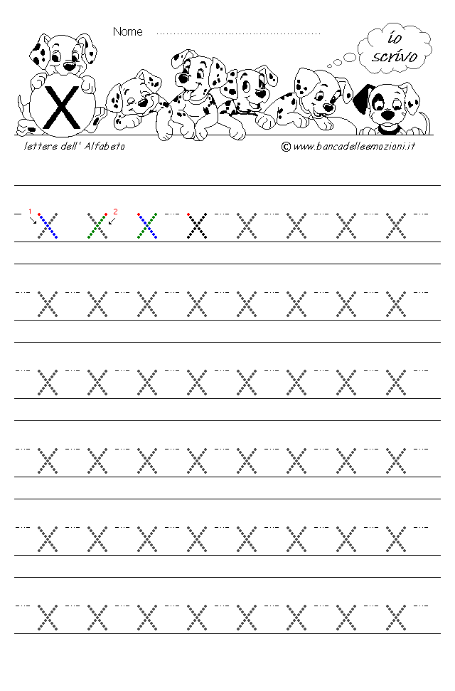 Alfabeto Stampatello minuscolo lettera x con traccia