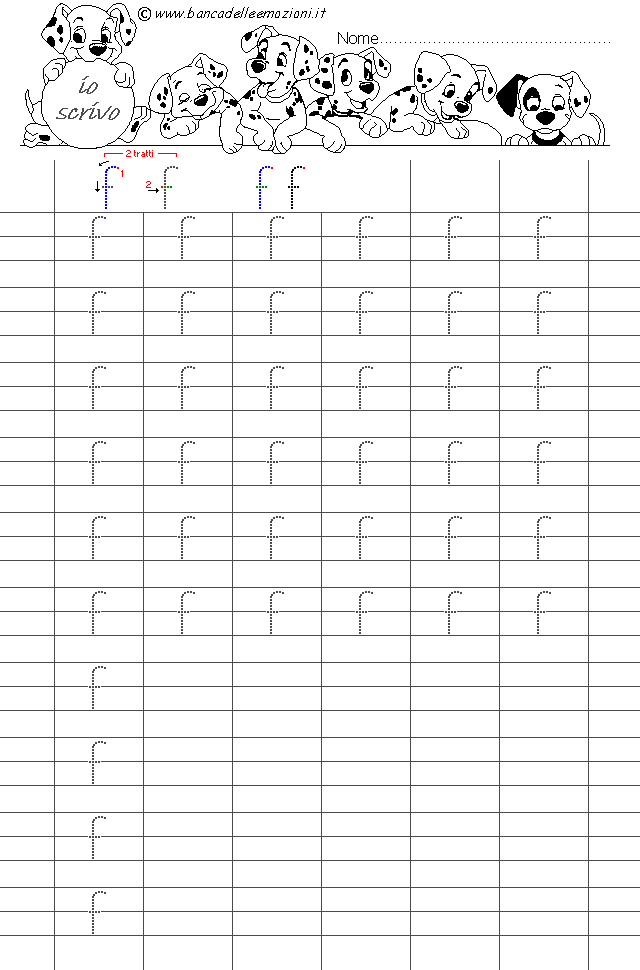 Alfabeto Stampatello minuscolo lettera f con traccia - carattere medio 