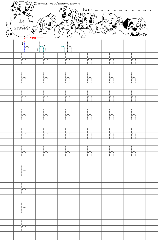 Alfabeto Stampatello minuscolo lettera h con traccia - carattere medio 