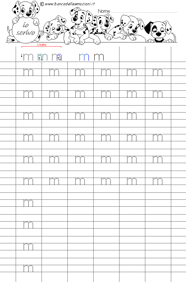Alfabeto Stampatello minuscolo lettera m con traccia - carattere medio 