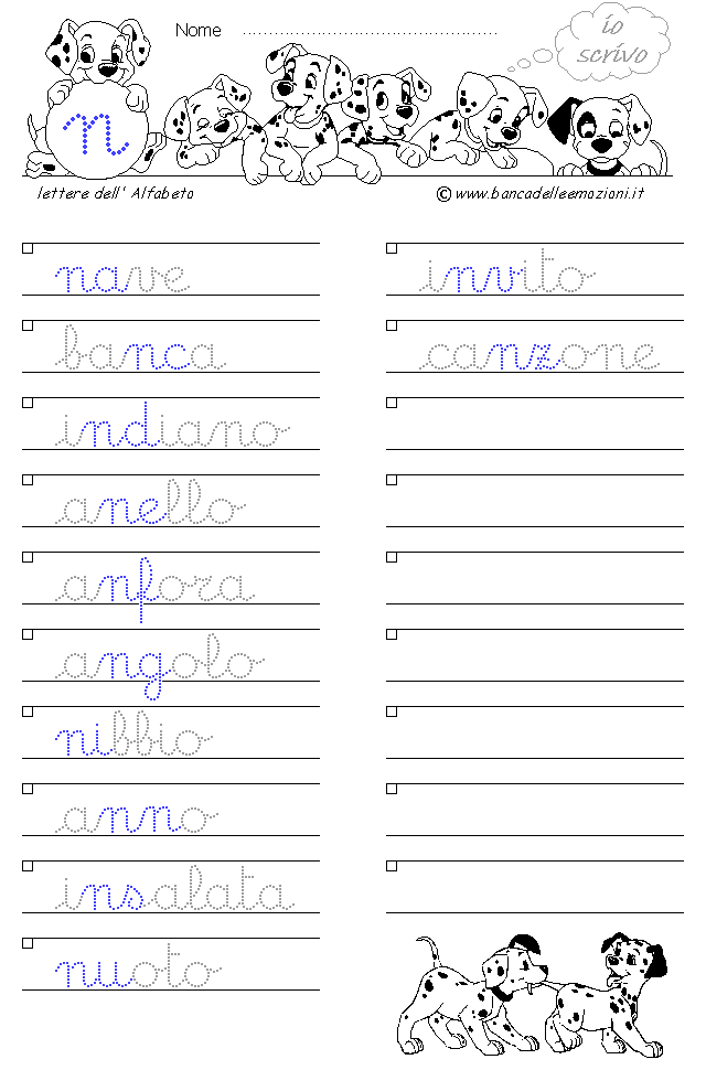 Alfabeto lettera n - Corsivo minuscolo con traccia