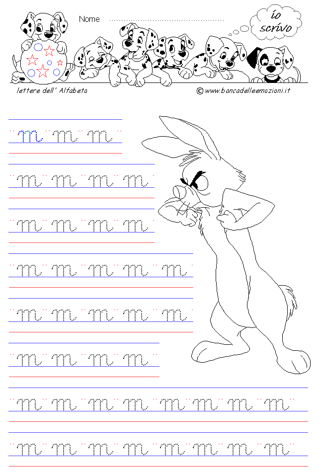 lettera m - Corsivo Minuscolo - scrivere con la traccia