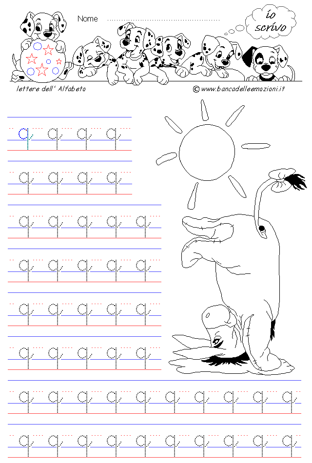 lettera q - Corsivo Minuscolo - scrivere con la traccia