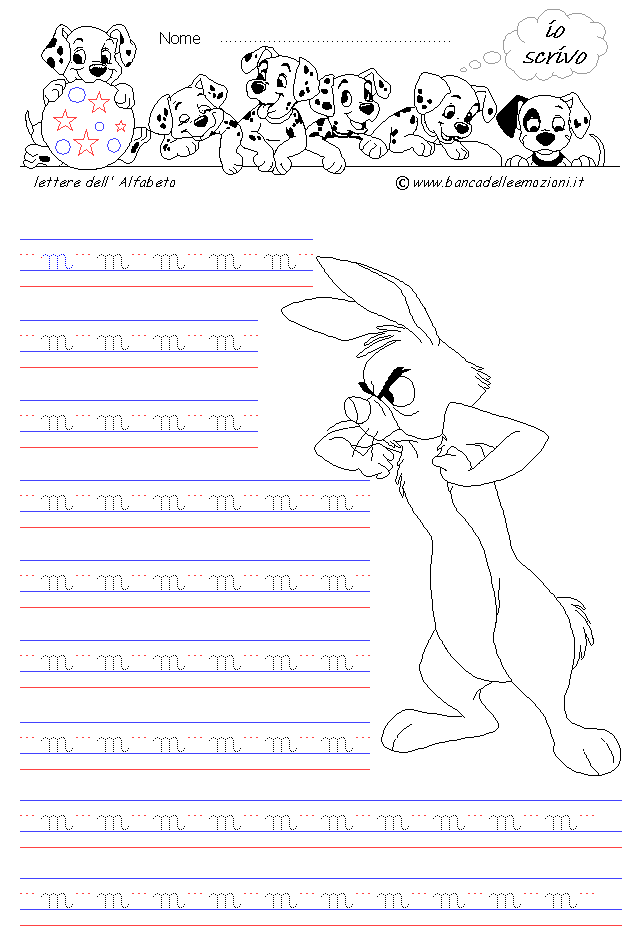 lettera m - Corsivo Minuscolo - scrivere con la traccia