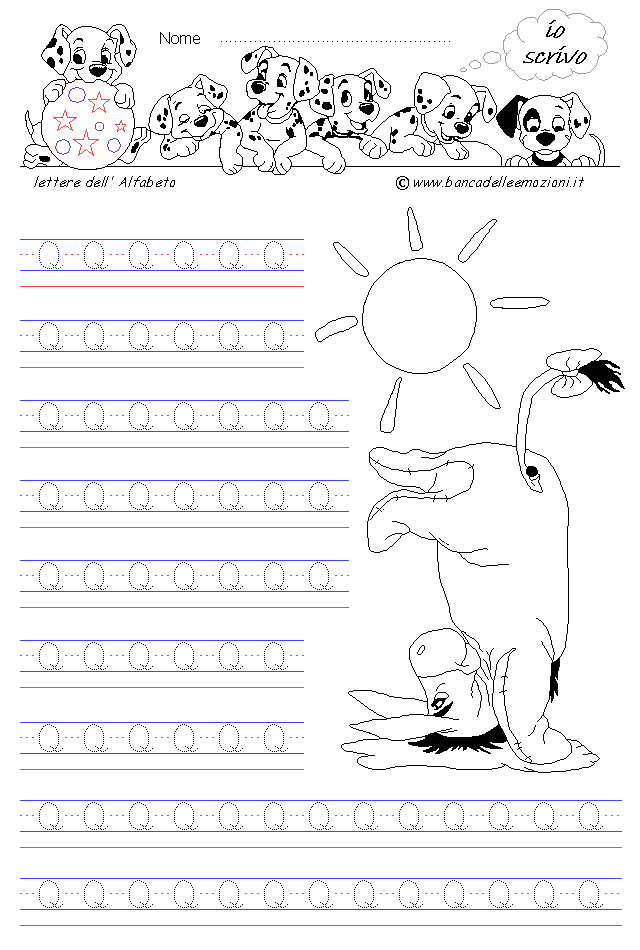 lettera Q - Corsivo Maiuscolo - scrivere con la traccia