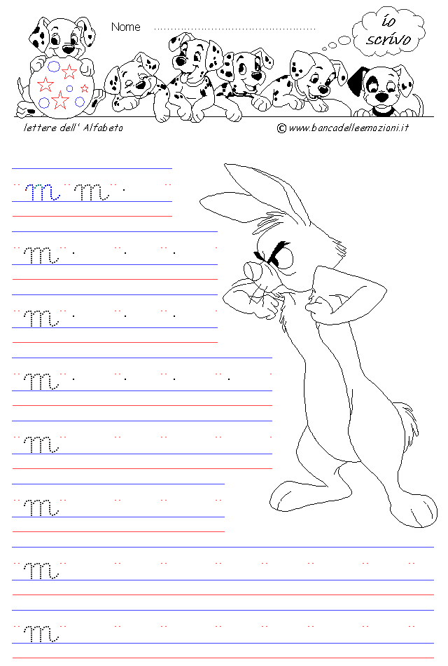lettera m - Corsivo minuscolo - scrivere senza la traccia