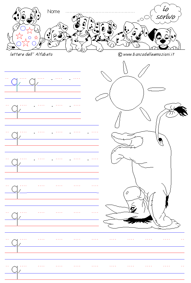 lettera q - Corsivo minuscolo - scrivere senza la traccia