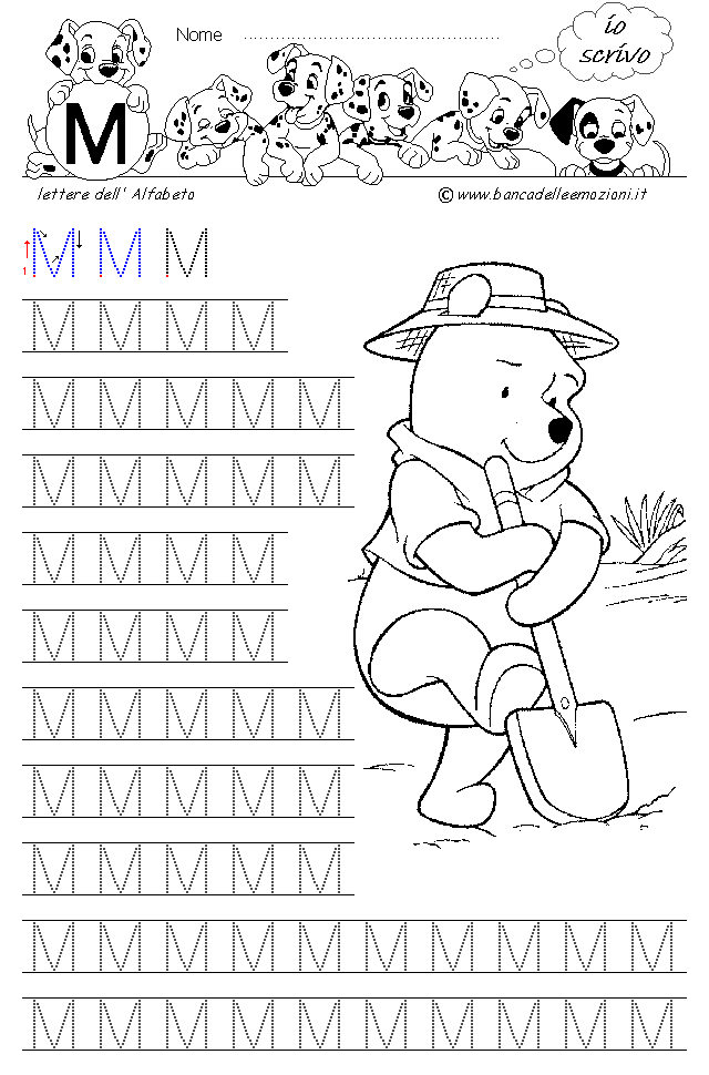 Winnie the Pooh Alfabeto lettera M - Stampatello Maiuscolo