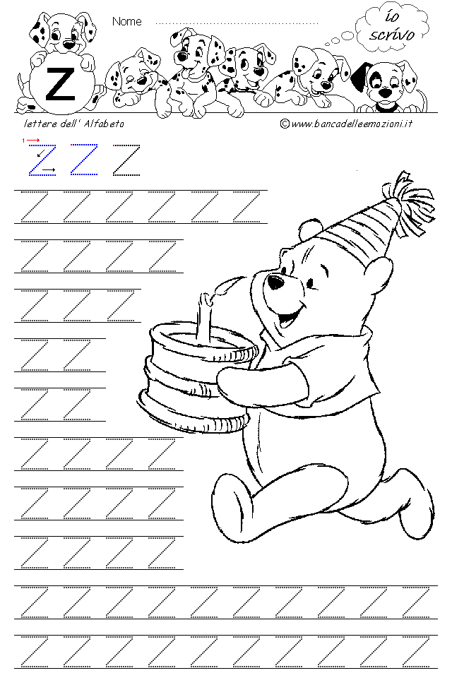 Winnie the Pooh Alfabeto lettera Z - Stampatello Maiuscolo