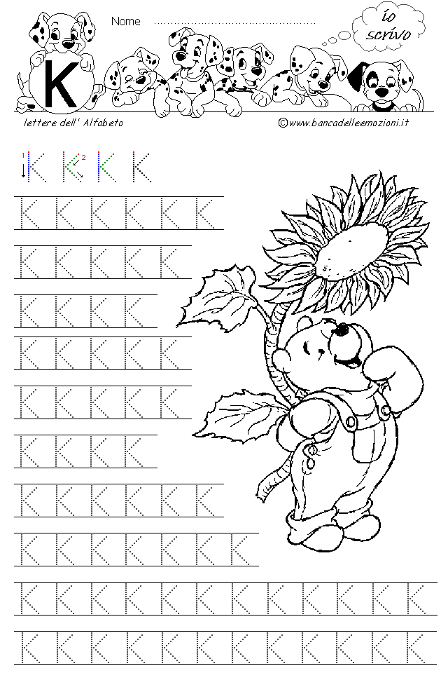 Winnie the Pooh Alfabeto lettera K - Stampatello Maiuscolo
