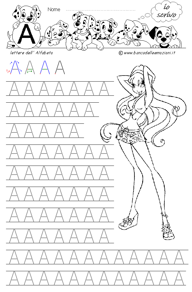 Winx Alfabeto lettera A - Stampatello Maiuscolo