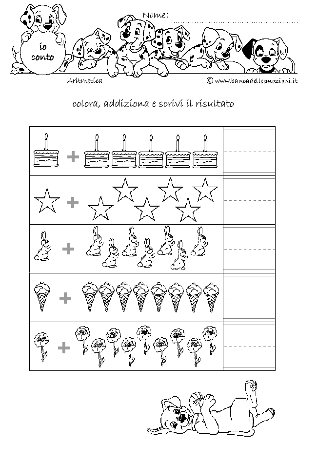 Aritmetica - ADDIZIONE numero 1 addiziona gli oggetti senza traccia da 5 a 9