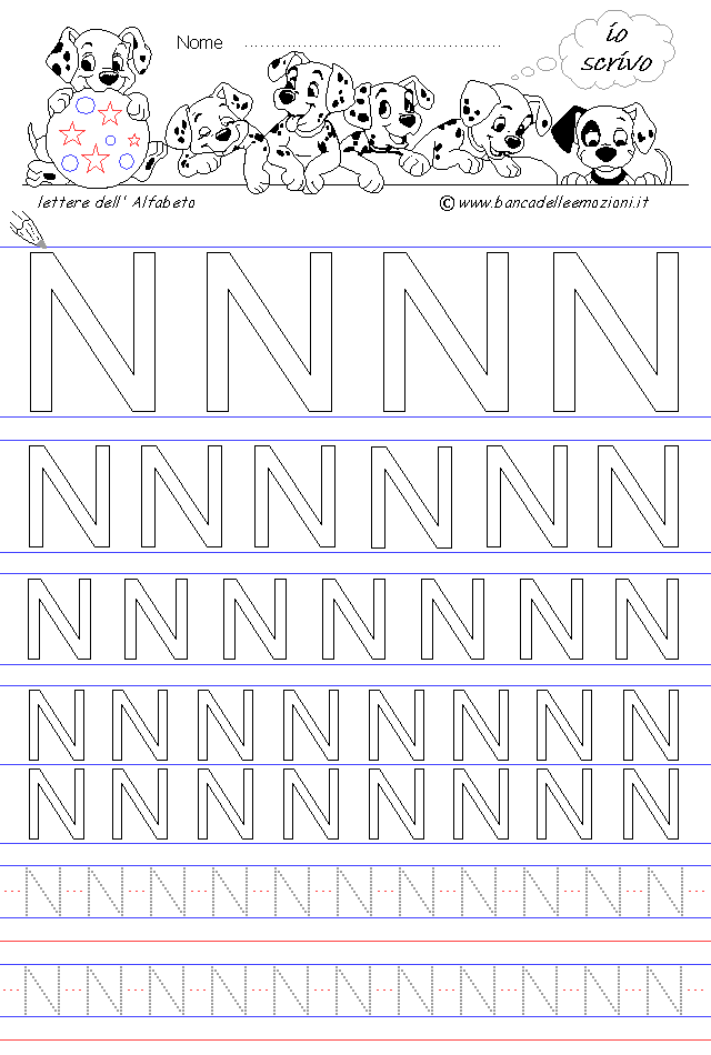 lettera N - Stampato Maiuscolo - scrivere con la traccia